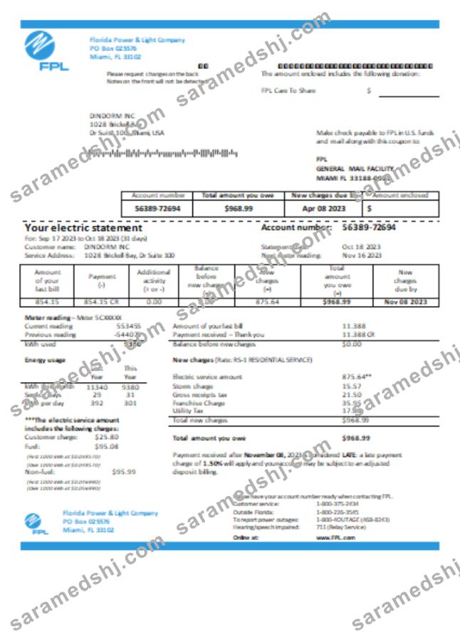 Florida Power & Light Company (FPL) electricity utility business bill SCR